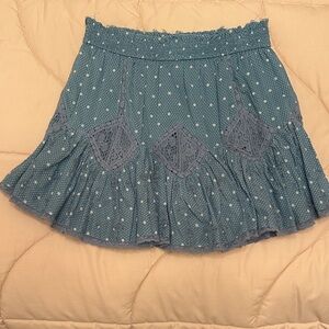 LoveShackFancy Blue Polka Dot Crochet-Trim Skater Skirt